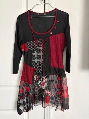 Vintage black and red patchwork blouse/dress
